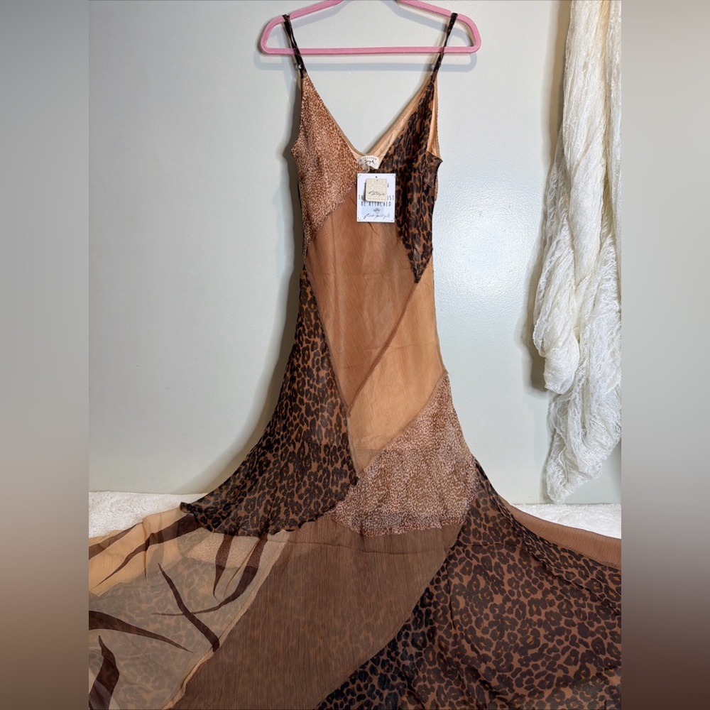 Free People Nigel Preston Leo Patchwork Leopard Printed Maxi Slip Dress XL - Picture 4 of 6